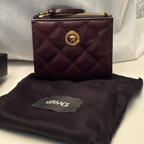 Versace Burgundy Quilted Wallet with Gold Medusa - Picture 3 of 11
